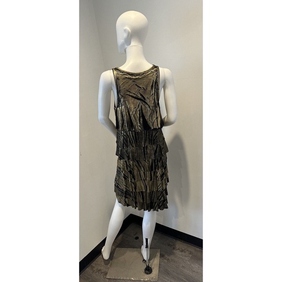 Michael Kors Dress Medium Gold Metallic Style Ruffle Mini Size S Small - Picture 13 of 16